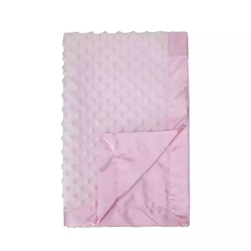 Baby Soft Minky Dot Blanket with Silky Satin Backing (Pink, 30’’ x 40’’）