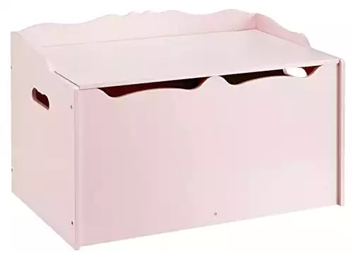 Amazon Basics Kids Pink Wooden Toy Box