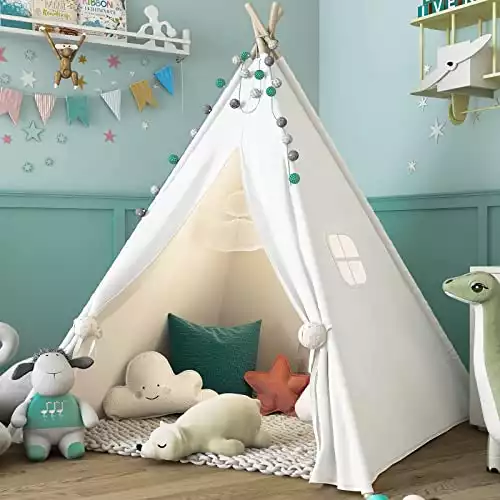 Natural Canvas Teepee Play Tent For Indoor & Outdoor Use