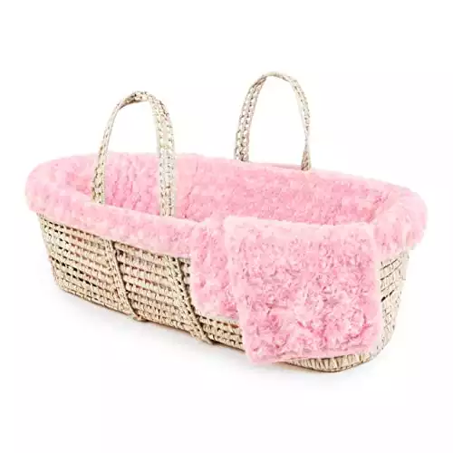 Tadpoles Pink Fur Moses Basket and Bedding Set