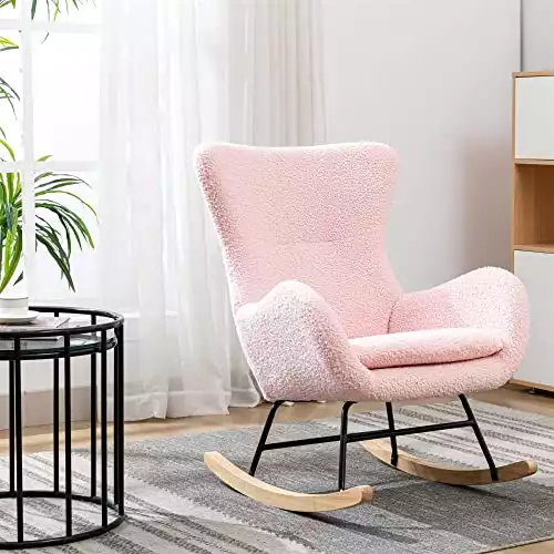 Pink Upholstered Glider Rocker Armchair for Baby Nursery