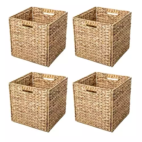 Trademark Innovations Foldable Hyacinth Storage Baskets with Iron Wire Frame (Set of 4)