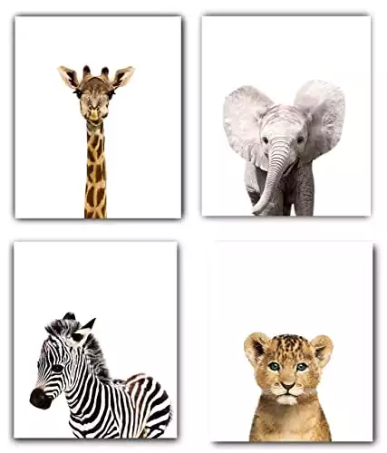 Safari Baby Animals Nursery Decor Art - Set of 4 (8"x10")