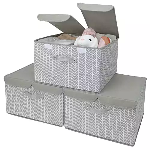 3-Pack Large Canvas Storage Containers - Gray/White
