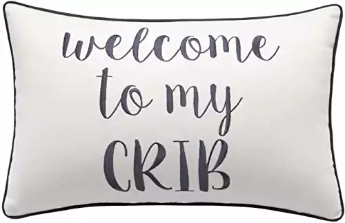 "Welcome to My Crib" Embroidered Lumbar Accent Throw Pillow Cover