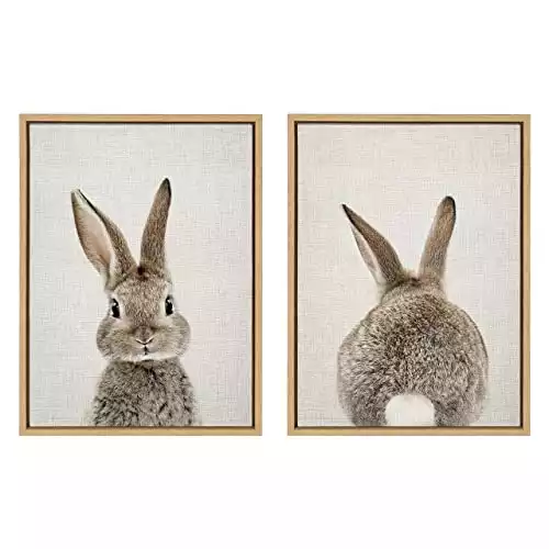 Kate and Laurel Sylvie Bunny and Bunny Tail Framed Canvas Wall Art by Amy Peterson