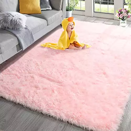 Pink Fluffy Shag Area Rugs For Nursery Floor